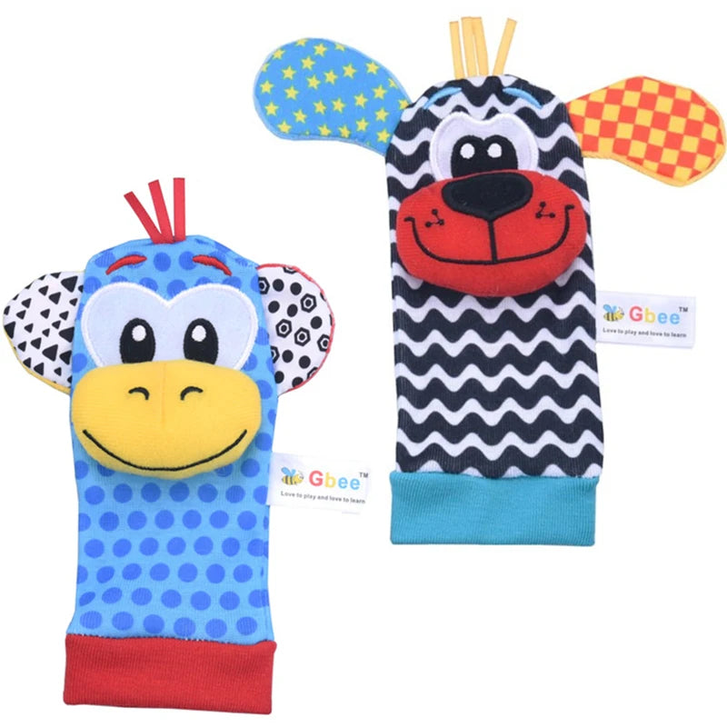 Newborn Baby Toy 0-12 Months Baby Socks Toys Baby Rattles Toys Animal Socks Wrist Strap Rattle Infant Foot Socks Bug Wrist Strap