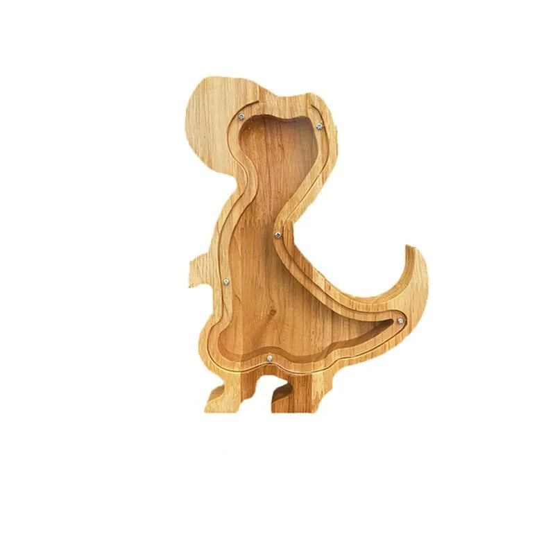 Wooden Personalized Piggy Bank, Alphabet Shape Kids Money Jar, Dinosaur Coins Saving Box,Kids Cartoon Letters Wood Money Box