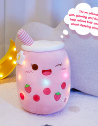 26-38cm LED Light Milk Tea Doll Plush Toy Green Pink Soft Cute Throw Pillows Strawberry Stuffed Animals for Girls Birthday Gift
