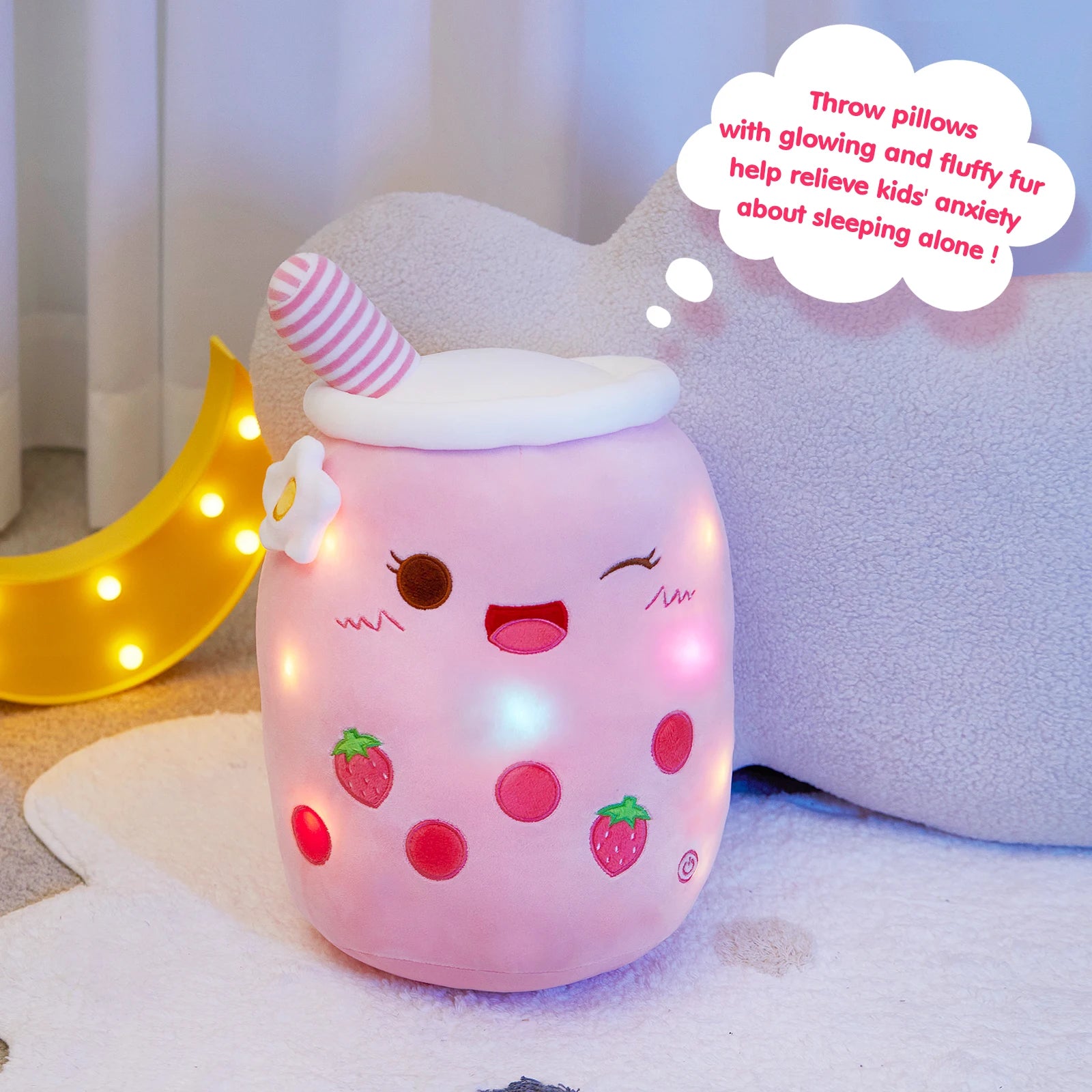 26-38cm LED Light Milk Tea Doll Plush Toy Green Pink Soft Cute Throw Pillows Strawberry Stuffed Animals for Girls Birthday Gift