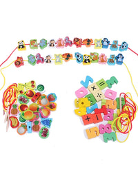 24Pcs baby wooden diy toy fruit animal stringing threading wooden beads toy
