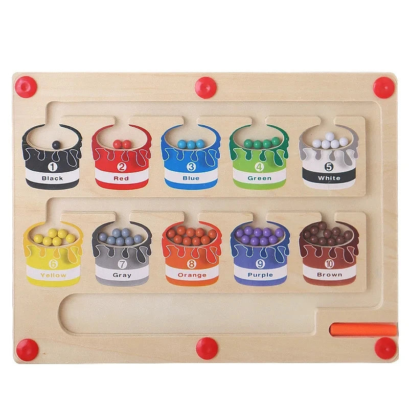 Children Wooden Magnetic Color and Number Maze Learning Education Toys Color Matching Montessori Toys Wooden Toys Gift for Kids