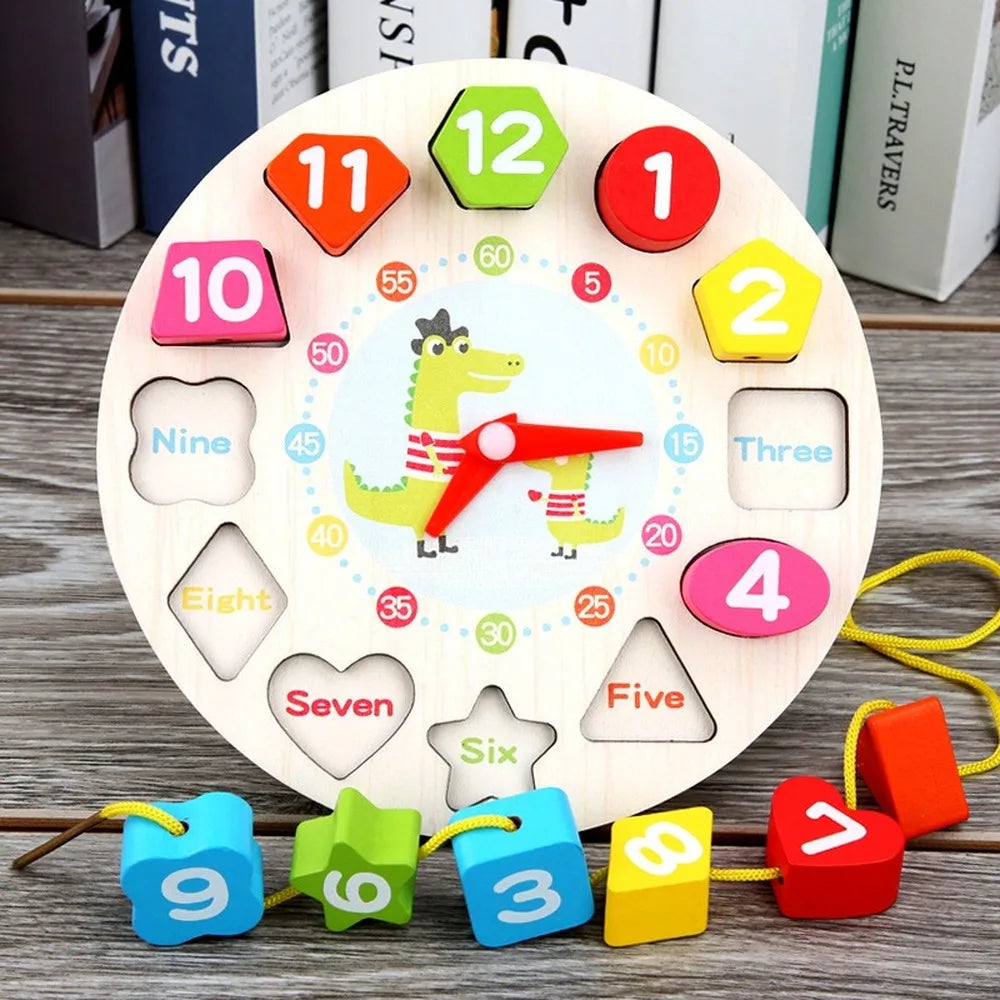 4 Styles Cartoon Animal Educational Wooden Beaded Geometry Digital Clock Puzzles Gadgets Matching Clock Toy For Children