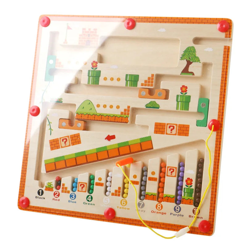 Children Wooden Magnetic Color and Number Maze Learning Education Toys Color Matching Montessori Toys Wooden Toys Gift for Kids