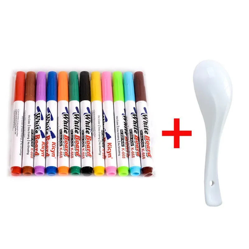 Funny 8/12pcs Color Magical Water Painting Pen Set With Coloring Books For kids Montessori Doodle Pen Toys DIY Tattoos Stickers