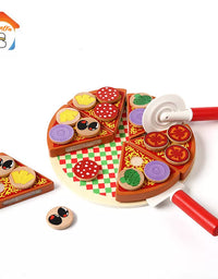 27pcs Pizza Wooden Toys Food Cooking Simulation Tableware Children Kitchen Pretend Play Toy Fruit Vegetable with Tableware
