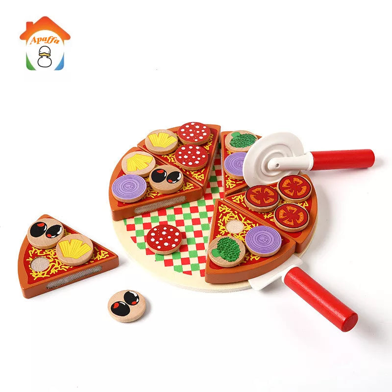 27pcs Pizza Wooden Toys Food Cooking Simulation Tableware Children Kitchen Pretend Play Toy Fruit Vegetable with Tableware