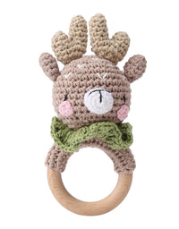 1Pc Baby Wooden Rattle Toys Wooden Teether Ring Crochet Rabbit Music Rattles Soother Bracelet Toddler Toys For Children's Gift
