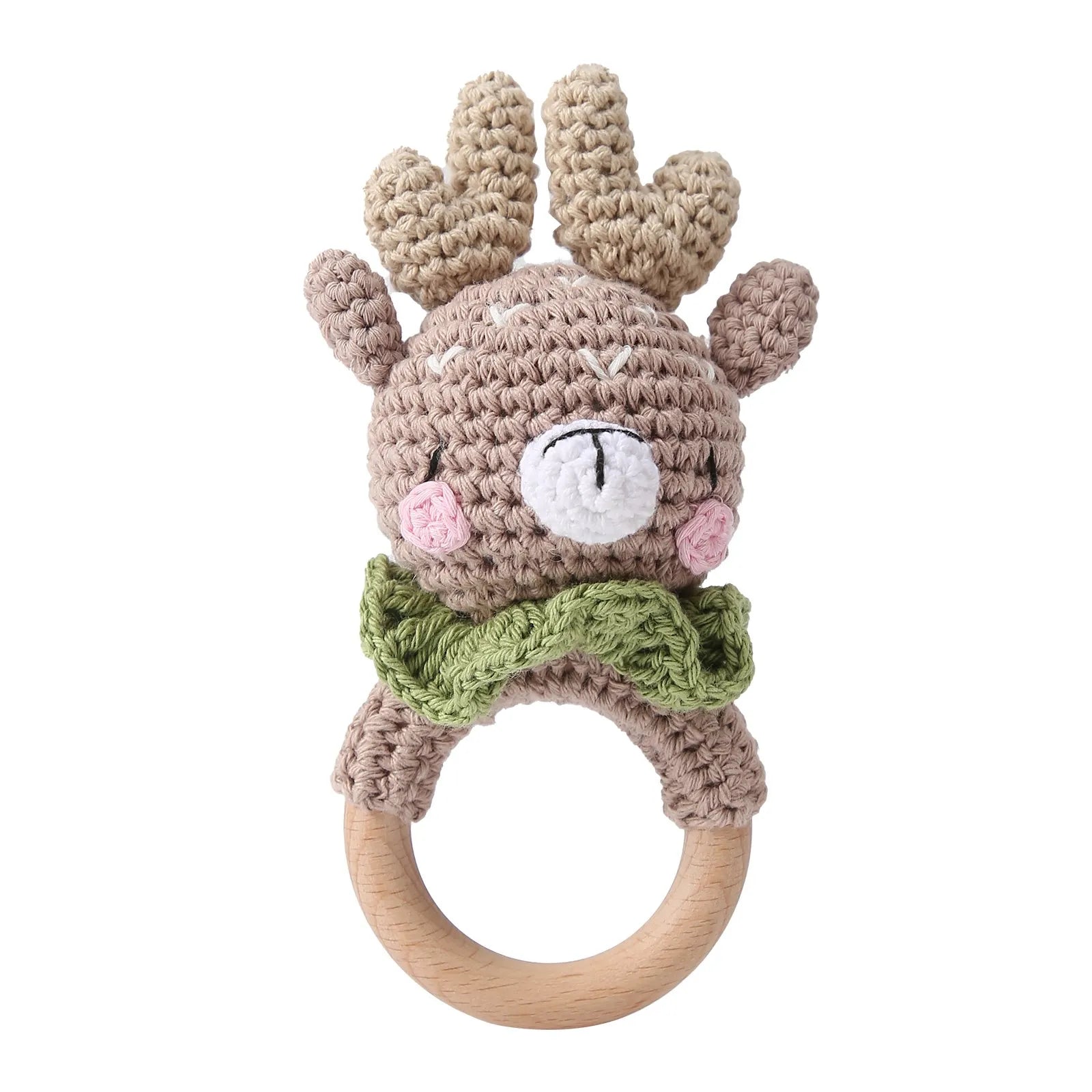 1Pc Baby Wooden Rattle Toys Wooden Teether Ring Crochet Rabbit Music Rattles Soother Bracelet Toddler Toys For Children's Gift