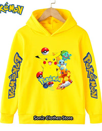 Kawaii Pokemon Hoodies Pikachu Kids Clothes Girls Clothing Tops Boys Sweatshirt Print Long Sleeve Pullovers Baby Streetwear
