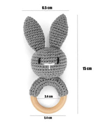 1Pc Baby Wooden Rattle Toys Wooden Teether Ring Crochet Rabbit Music Rattles Soother Bracelet Toddler Toys For Children's Gift
