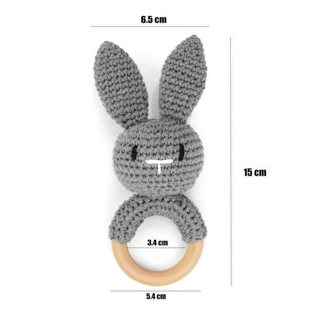 1Pc Baby Wooden Rattle Toys Wooden Teether Ring Crochet Rabbit Music Rattles Soother Bracelet Toddler Toys For Children's Gift