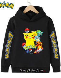 Kawaii Pokemon Hoodies Pikachu Kids Clothes Girls Clothing Tops Boys Sweatshirt Print Long Sleeve Pullovers Baby Streetwear
