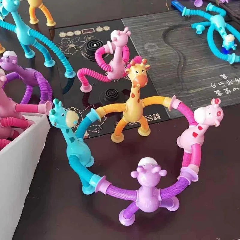 Children Suction Cup Toys Pop Tubes Stress Relief Telescopic Giraffe Hand Toys Sensory Bellows Toys Anti-stress Squeeze Toy