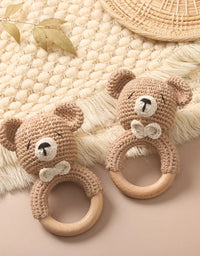 1Pc Baby Wooden Rattle Toys Wooden Teether Ring Crochet Rabbit Music Rattles Soother Bracelet Toddler Toys For Children's Gift
