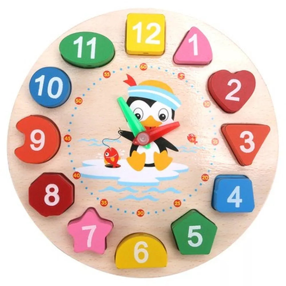 4 Styles Cartoon Animal Educational Wooden Beaded Geometry Digital Clock Puzzles Gadgets Matching Clock Toy For Children