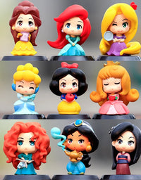 9Pcs/Set Disney Princess Mulan Aurora Cinderella Snow White Mermaid Rapunzel Bella PVC Action Figures Toys 6cm
