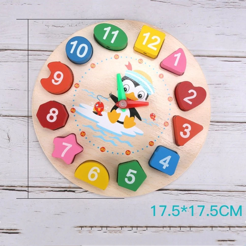 4 Styles Cartoon Animal Educational Wooden Beaded Geometry Digital Clock Puzzles Gadgets Matching Clock Toy For Children