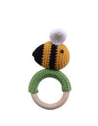 1Pc Baby Wooden Rattle Toys Wooden Teether Ring Crochet Rabbit Music Rattles Soother Bracelet Toddler Toys For Children's Gift
