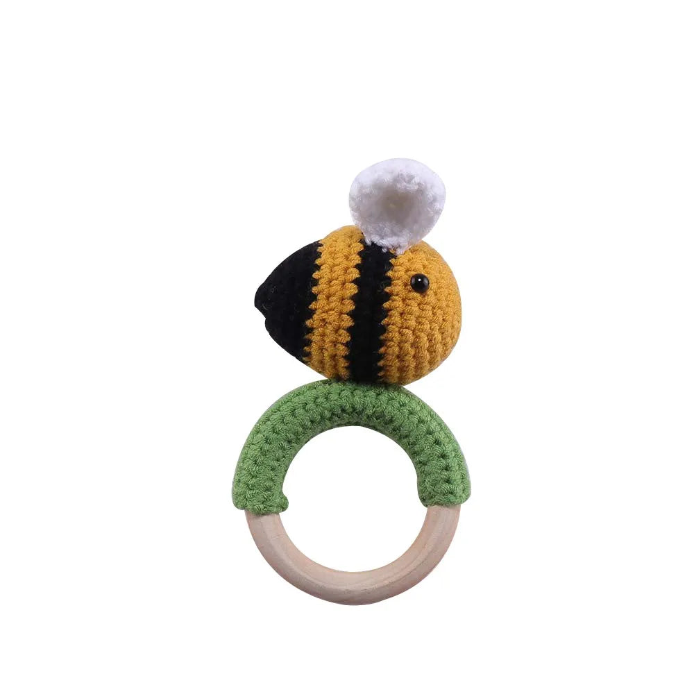 1Pc Baby Wooden Rattle Toys Wooden Teether Ring Crochet Rabbit Music Rattles Soother Bracelet Toddler Toys For Children's Gift