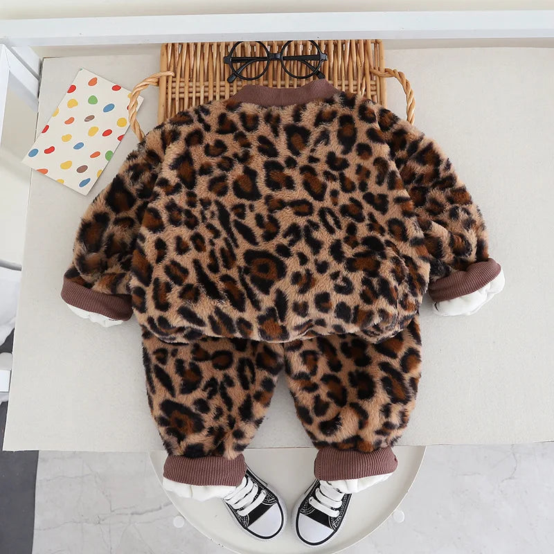 Autumn Winter Children Clothing Set Boys Girls Casual Long Sleeves Warm Coat + Pants 2 Pieces Clothes