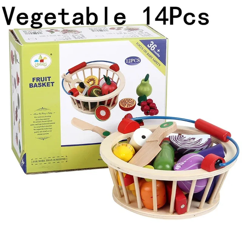 Baby Toys Strawberry Simulation Fruit Vegetable Cut Set Wooden Toys for Kids Children Kitchen Food Educational Gift