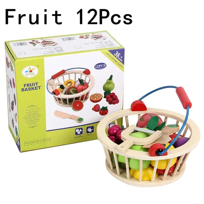 Baby Toys Strawberry Simulation Fruit Vegetable Cut Set Wooden Toys for Kids Children Kitchen Food Educational Gift