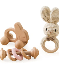 1 Set Baby Crochet Rattle Toys Musical Animal Handbell Rattle Baby Wooden Car Toy Children'S Montessori Toys Newborn Gifts
