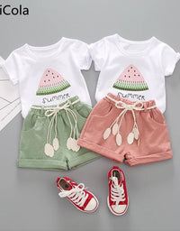 Summer Girls Clothing Set 2Pcs Tracksuit Children Cotton Suit Kids Cartoon Outfits Short Sleeve Baby Girls Clothes Sets
