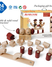 24PCS Magnetic Wooden Blocks Set Toy Kids Preschool Educational Magnetic Building Blocks Montessori Toys Christmas Gifts
