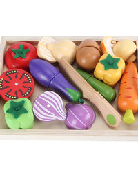 Baby Toys Strawberry Simulation Fruit Vegetable Cut Set Wooden Toys for Kids Children Kitchen Food Educational Gift
