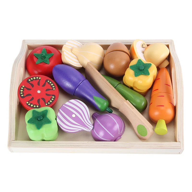 Baby Toys Strawberry Simulation Fruit Vegetable Cut Set Wooden Toys for Kids Children Kitchen Food Educational Gift