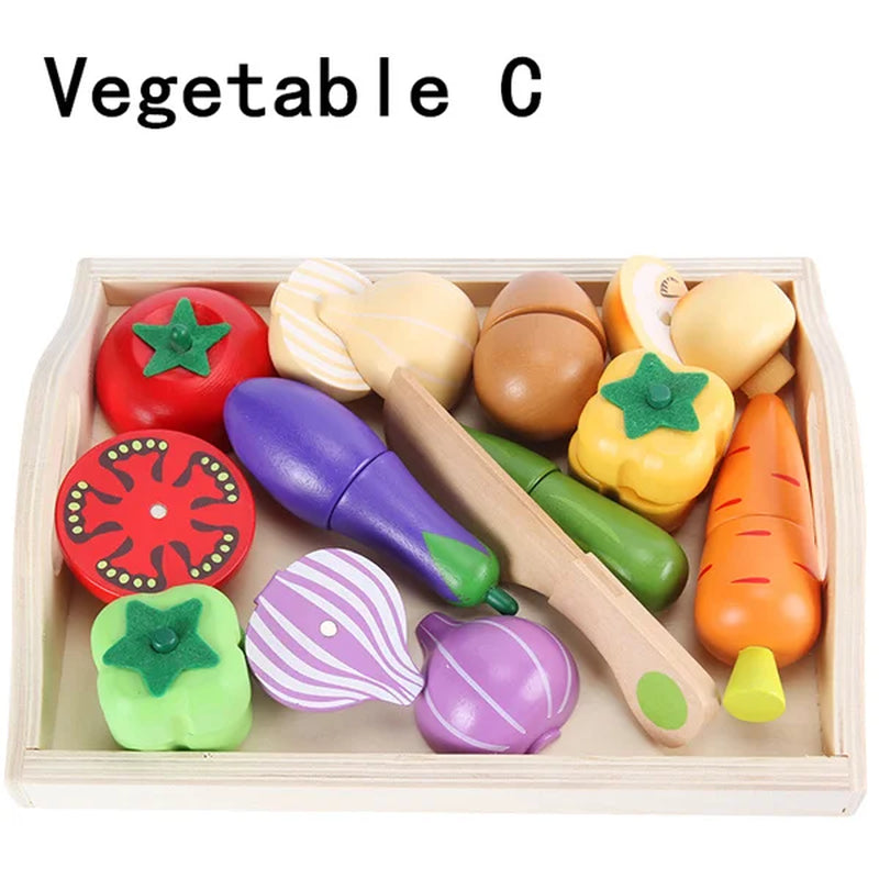 Baby Toys Strawberry Simulation Fruit Vegetable Cut Set Wooden Toys for Kids Children Kitchen Food Educational Gift