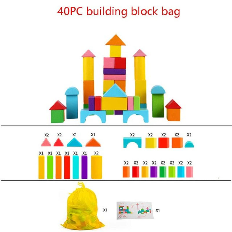 40Pcs/Sets Large Safe Wooden Building Blocks Early Educational Blocks Colorful Construction Toys Kids Learning for Children